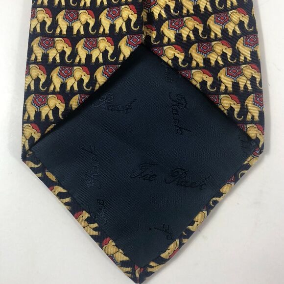 BEAUFORT New York 100% Silk Tie Navy Blue Yellow Elephant Pattern Made in Italy - Picture 3 of 7